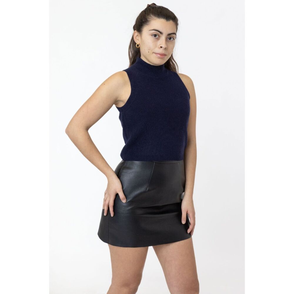 Los Angeles Apparel Cashmere Knit Sleeveless Mock Neck in Navy - XS